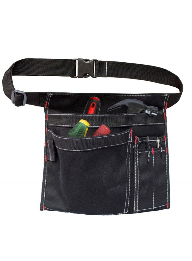 Multifunctional Canvas Tool Belt Pouch with Adjustable Belt Clip, 12OZ Waist Apron for Workshop Storage, Woodworking Tools, Screwdrivers, and Gardening, Black