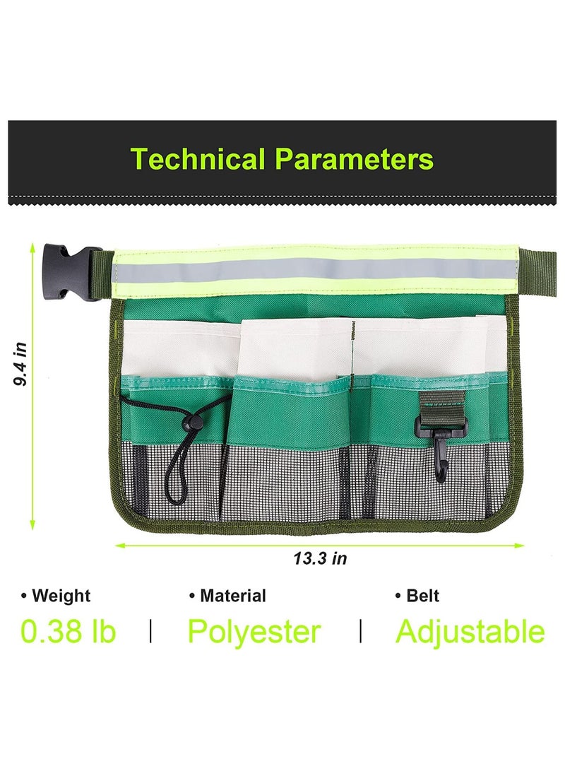 1-Pack Tool Pouch with Adjustable Belts, Waterproof Toolbelt for MenWomen, Small Tool Belt Bags with Loops for Hammer, 7-Pocket Gardening Tools Belt Bags Garden Waist Bag Hanging Pouch - Green