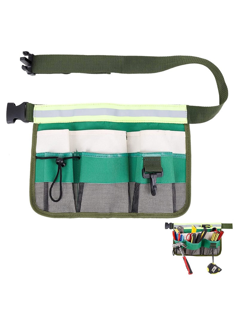 1-Pack Tool Pouch with Adjustable Belts, Waterproof Toolbelt for MenWomen, Small Tool Belt Bags with Loops for Hammer, 7-Pocket Gardening Tools Belt Bags Garden Waist Bag Hanging Pouch - Green