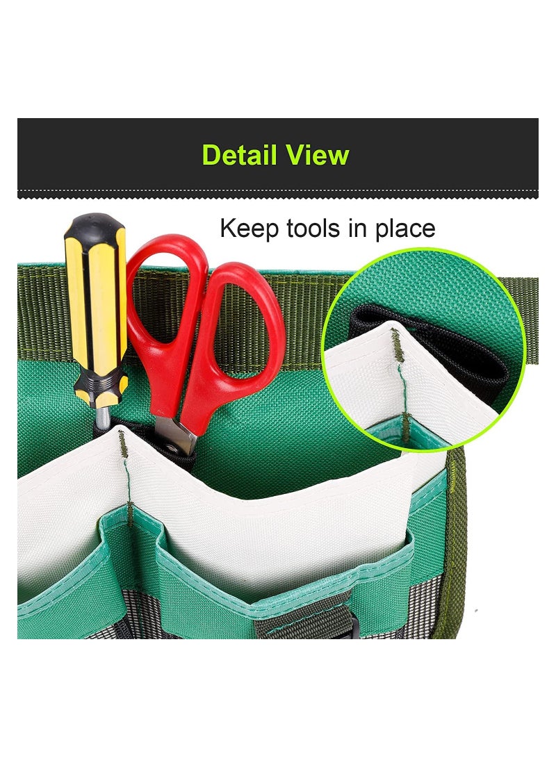 1-Pack Tool Pouch with Adjustable Belts, Waterproof Toolbelt for MenWomen, Small Tool Belt Bags with Loops for Hammer, 7-Pocket Gardening Tools Belt Bags Garden Waist Bag Hanging Pouch - Green