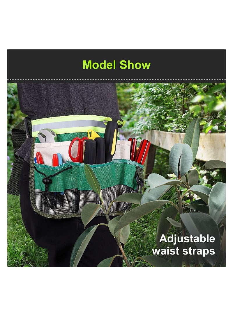 1-Pack Tool Pouch with Adjustable Belts, Waterproof Toolbelt for MenWomen, Small Tool Belt Bags with Loops for Hammer, 7-Pocket Gardening Tools Belt Bags Garden Waist Bag Hanging Pouch - Green