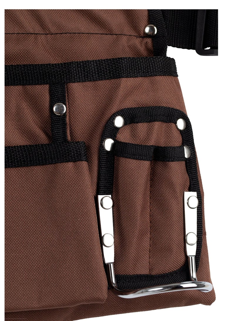 Tool Belt,11 Pocket Brown and Black Heavy Duty Construction Belt, with Poly Web Belt Quick Release Buckle Adjustable Pouch for Electrician,Carpenter,Construction