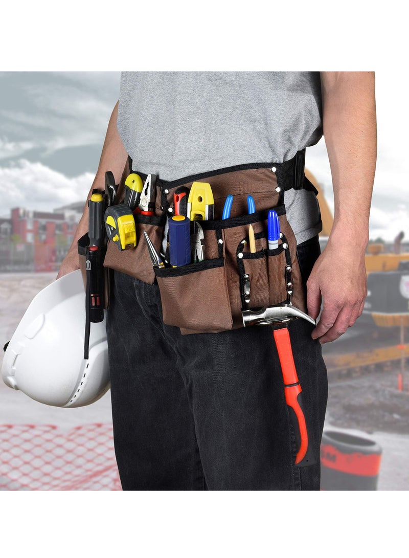 Tool Belt,11 Pocket Brown and Black Heavy Duty Construction Belt, with Poly Web Belt Quick Release Buckle Adjustable Pouch for Electrician,Carpenter,Construction