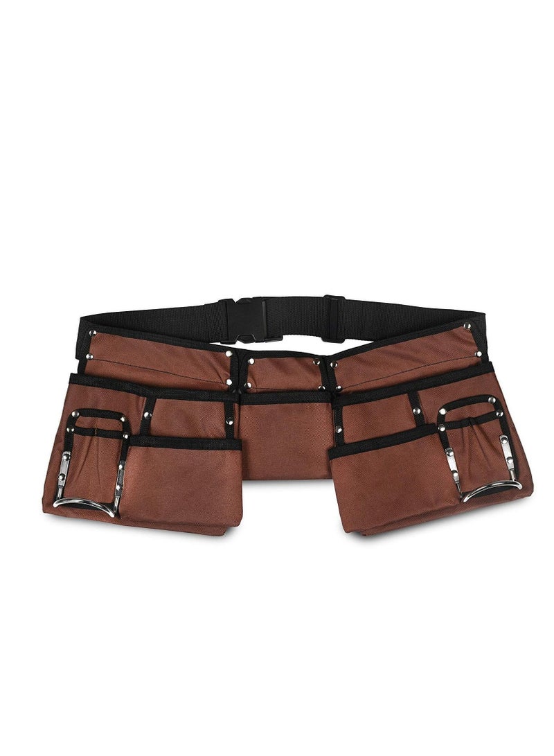 Tool Belt,11 Pocket Brown and Black Heavy Duty Construction Belt, with Poly Web Belt Quick Release Buckle Adjustable Pouch for Electrician,Carpenter,Construction