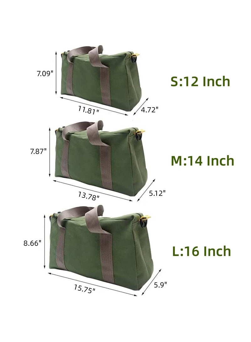 Canvas Tool Bag, 14 Inch Wide Mouth Heavy Duty Storage Bag with Large Capacity, Tote for Electricians, Power Organizer Pouch, Bags Men (Green)