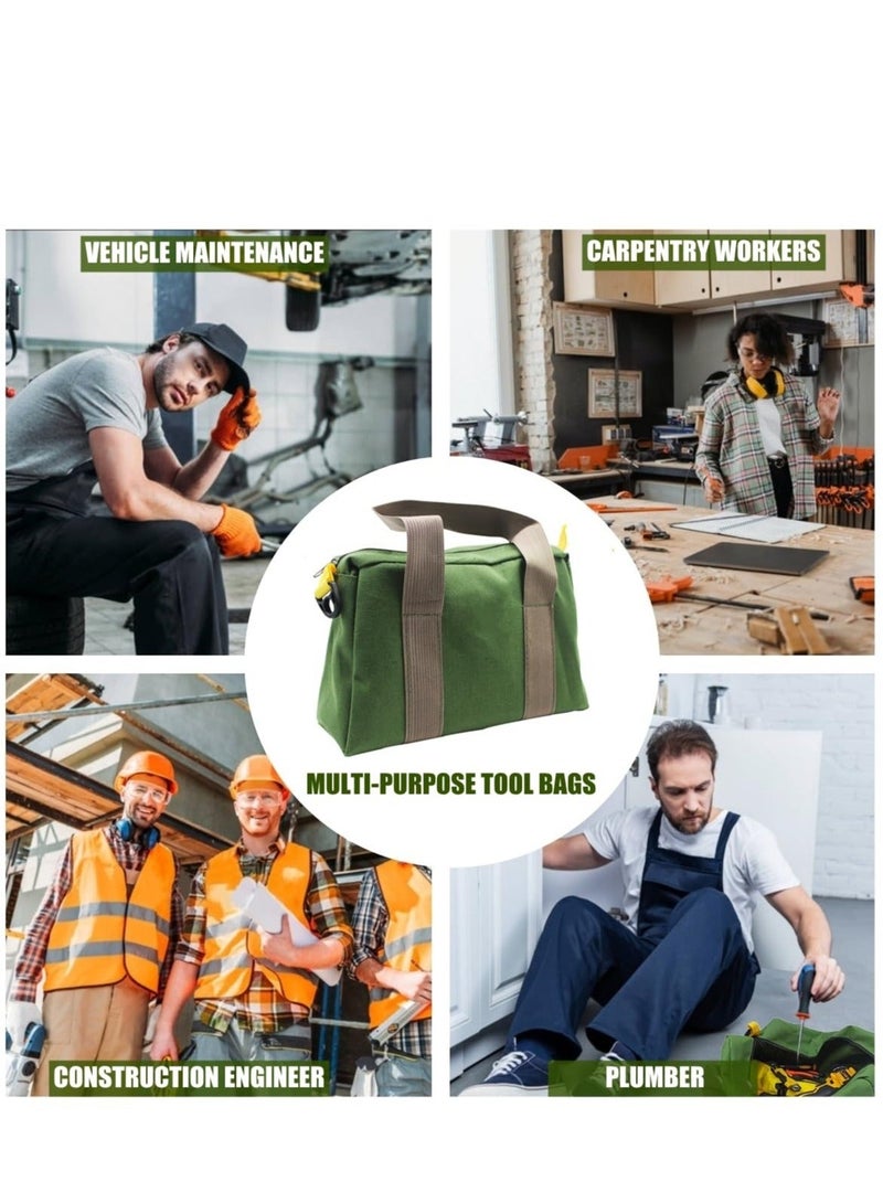 16 Inch Heavy Duty Canvas Tool Bag, Portable Wide Mouth Large Capacity Handbag, Rugged Organizer Tote Suitable for Plumbers, Electricians, Carpenters, Handymen (Green)