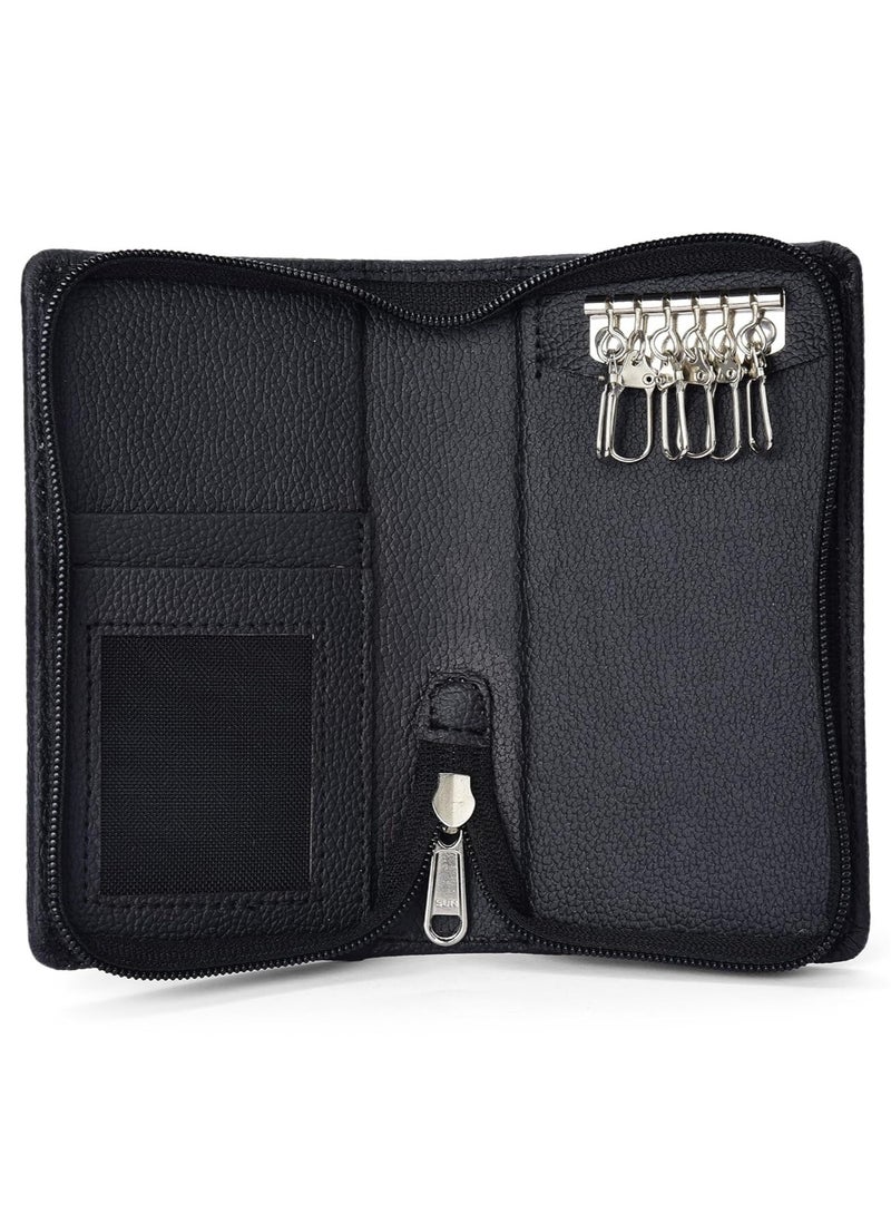 (Sarvika PU Leather Key Case Pouch Wallet Keychain Key pouch holder Men and Women Key Pouch Holder  Bank Locker Key Pouch with 6 Hooks Zipper Closure