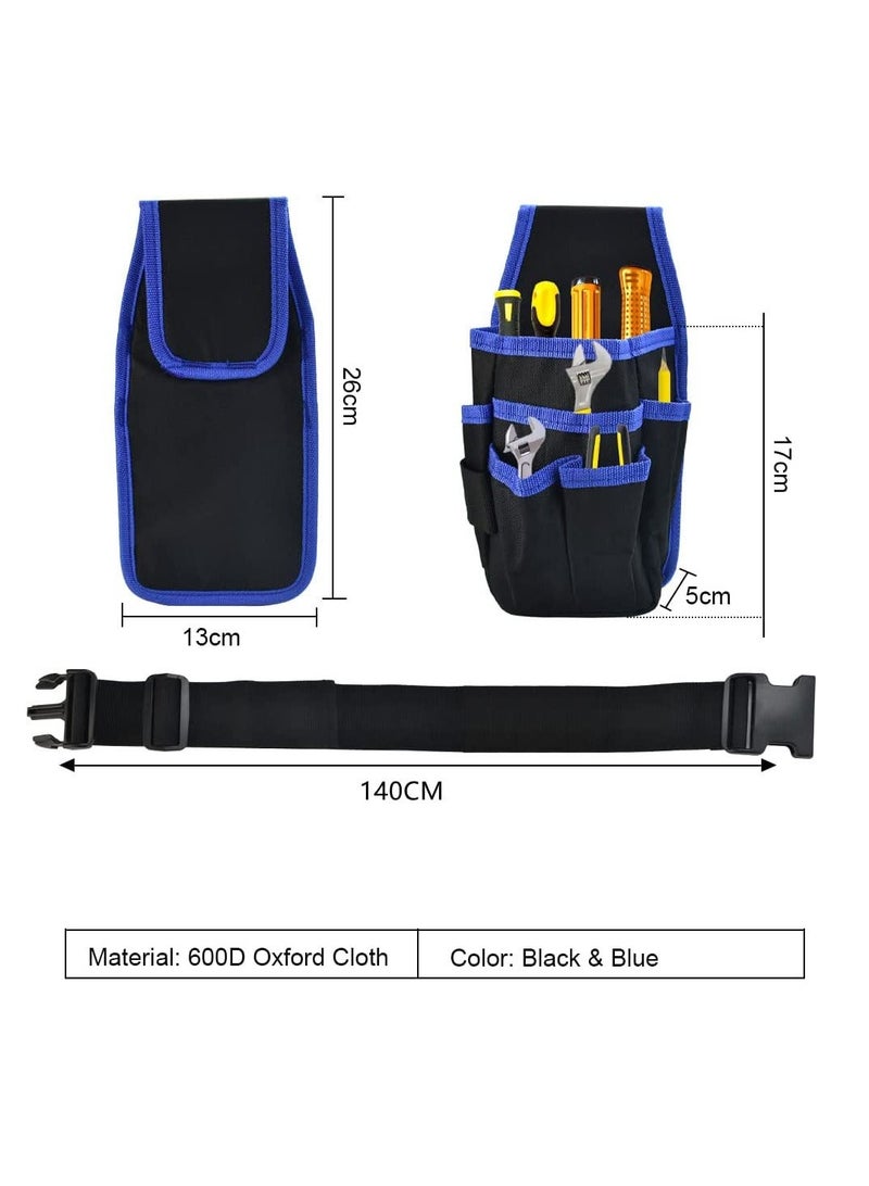 Waist Tool Bag Canvas Tool Pouch Tool Organiser Bag Small Pocket Tool Bag with Adjustable Nylon Belt for DIY Electricians Technician Carpenters Joiner Builders Black