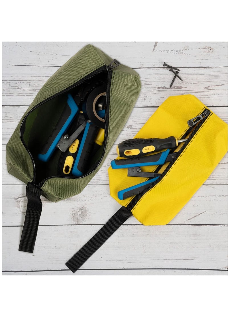 Multipurpose Zipper Tool Bag, 4 Pcs Canvas Zipper Bags, Heavy-Duty Tool pouch, Electrician tool pouch, Heavy Duty Tool Pouch Tote Bags Organize Storage (Army Green, Black, Cyan-blue, Yellow)