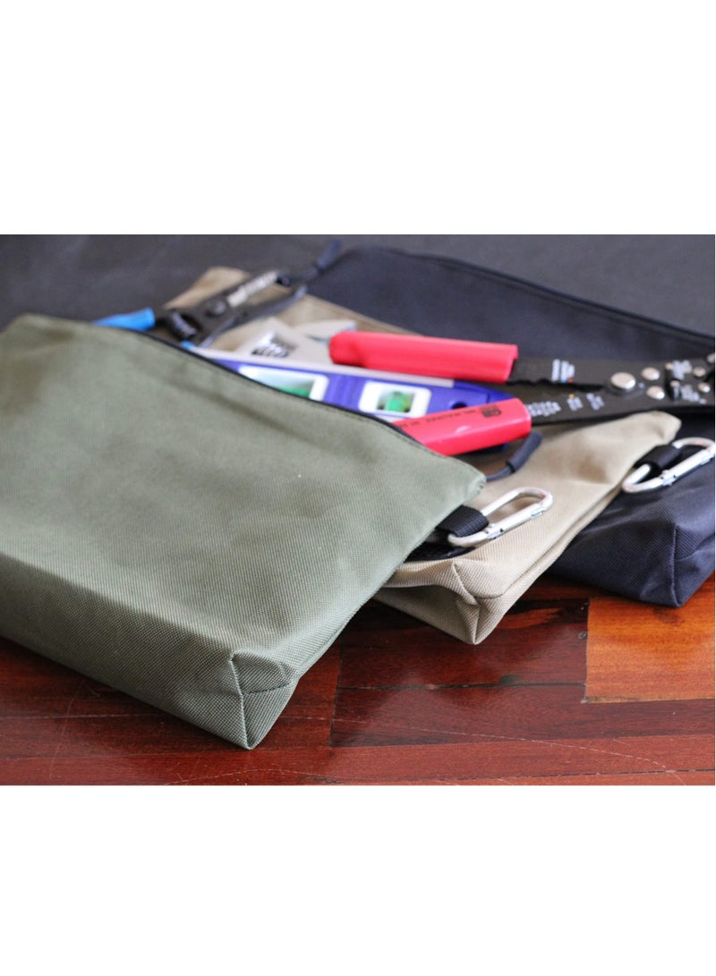 Premium Tool Pouch Zipper Bag with internal pockets, 12inch Tool Bag, Multipurpose Storage pouch, Flat Bottom with YKK Zipper for Tools, Gadgets, Cosmetics, Stationary,Travel accessary (3 Pack)