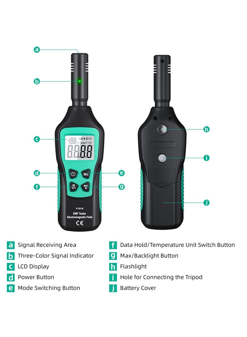 EMF Meter, Electromagnetic Radiation Detector, with Digital LCD EMF Detector and Indicator Lights, Ghost Hunting Equipment Radiation Detector, for Inspections Home, Office, Outdoor