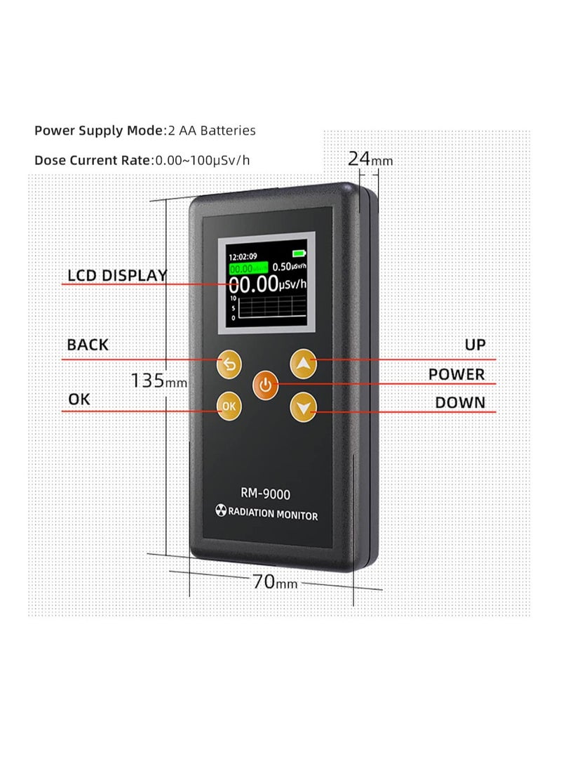 Handheld Geiger Counter Nuclear Radiation Detector, High Accuracy Beta Gamma X-ray Nuclear Radiation Dosimeter, Portable Radiation Monitor with LCD Display