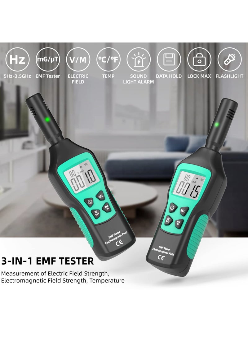 EMF Meter with Digital LCD, Electromagnetic Radiation Detector with Indicator Lights and Audible Alert, EMF Tester for Ghost Hunting, Home, Office, Outdoor Use