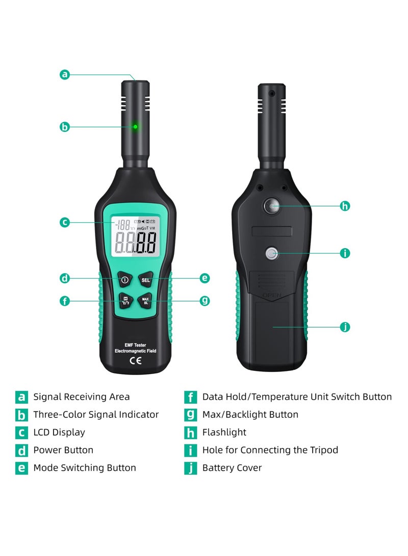 EMF Meter with Digital LCD, Electromagnetic Radiation Detector with Indicator Lights and Audible Alert, EMF Tester for Ghost Hunting, Home, Office, Outdoor Use