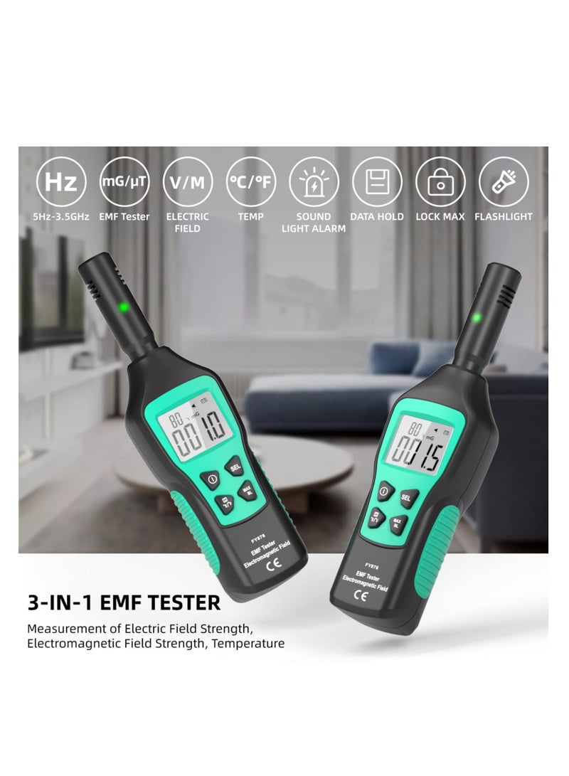 EMF Meter, Electromagnetic Radiation Detector, with Digital LCD EMF Detector and Indicator Lights, Ghost Hunting Equipment Radiation Detector, for Inspections Home, Office, Outdoor