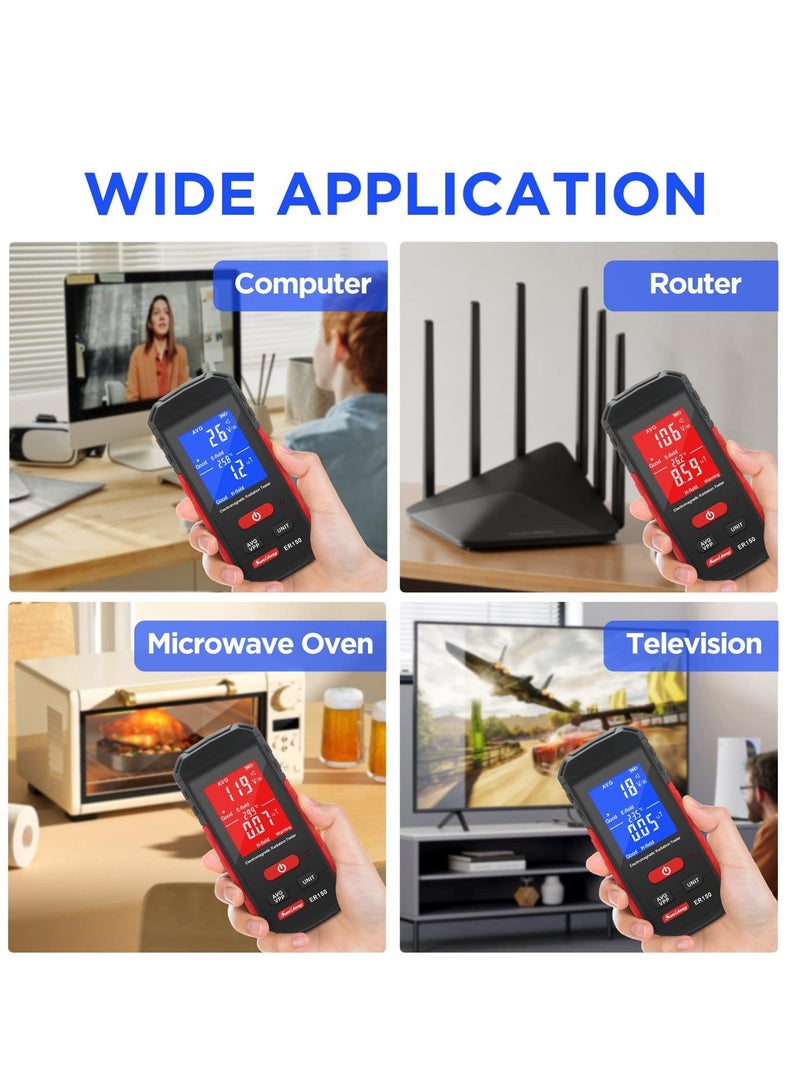 EMF Meter, Portable Digital Radiation Detector, Handheld EMF Detector for Home/Outdoor, Electric/Magnetic Field/Ghost Detector - LED Light & Sound Alarm Black (1-1999V/m, 0.01-99.99μT)