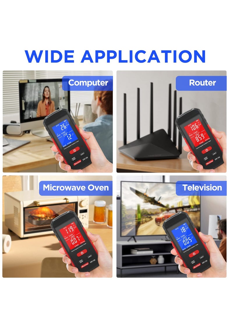 Portable Digital EMF Meter, Handheld Radiation Detector for Home and Outdoor Use, Electric and Magnetic Field Detector with LED Light and Sound Alarm