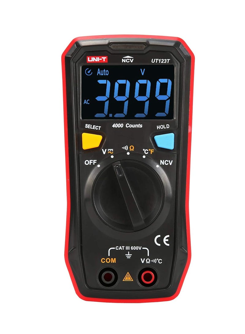 UNI-T UT123T Digital Multimeter, Pocket-Sized Multimeter for AC/DC Voltage, Resistance, and Continuity Testing with Auto-Ranging and LCD Display