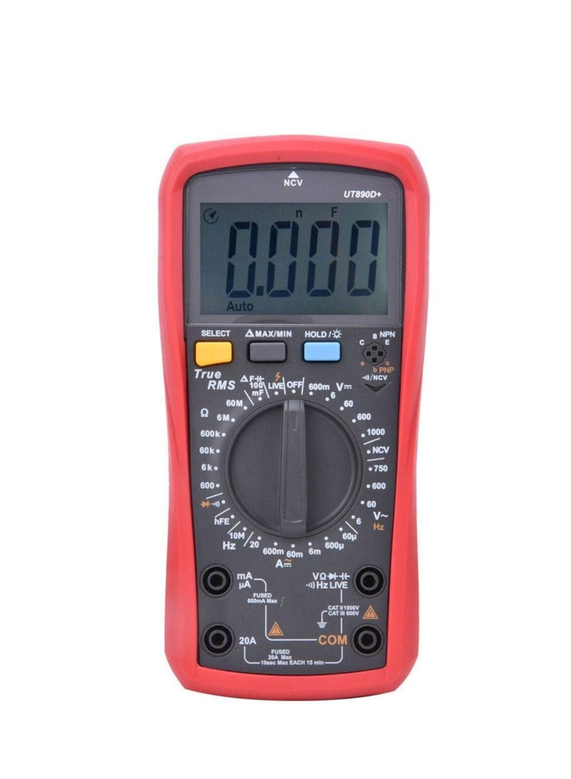 UNI-T UT890D+ Digital Multimeter, True RMS Multimeter with Large LCD, Measures Voltage, Current, Resistance, Capacitance, and Frequency