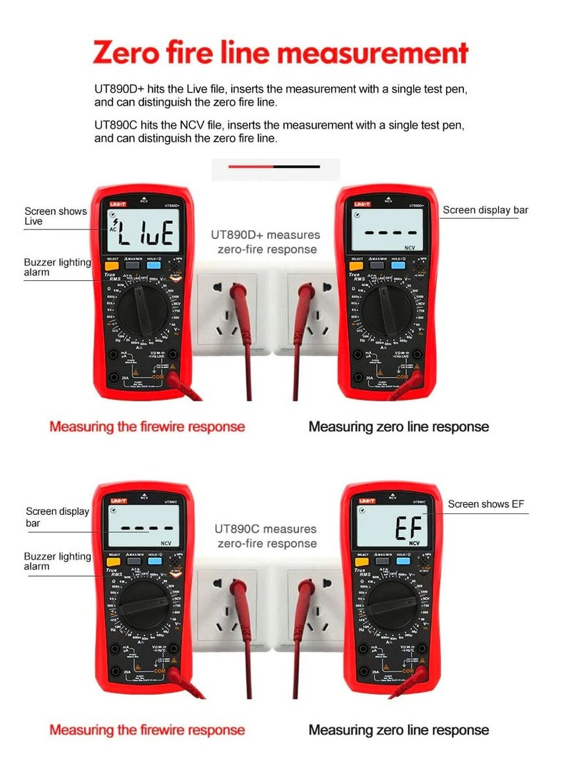 UNI-T UT890D+ Digital Multimeter, True RMS Multimeter with Large LCD, Measures Voltage, Current, Resistance, Capacitance, and Frequency