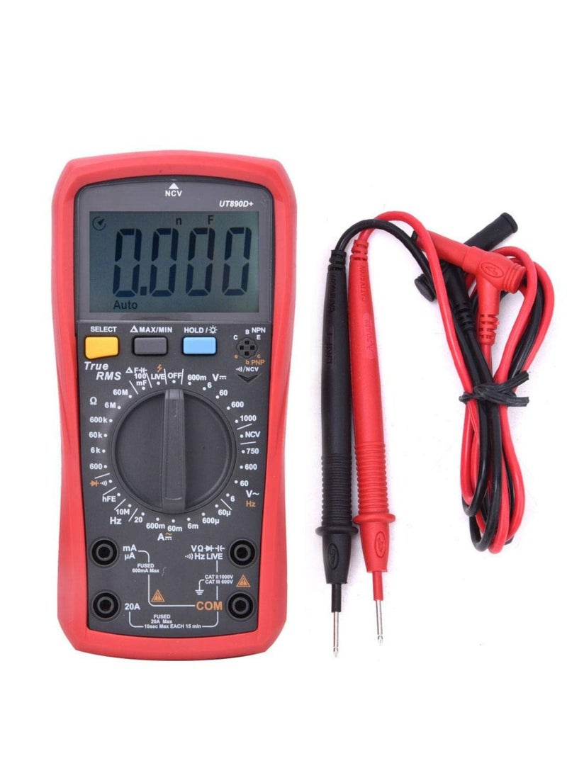 UNI-T UT890D+ Digital Multimeter, True RMS Multimeter with Large LCD, Measures Voltage, Current, Resistance, Capacitance, and Frequency