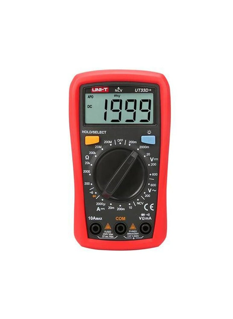 UNI-T UT33D+ Palm-Size LCD Pocket Digital Multimeter, Compact Tester for Voltage, Current, Resistance, and Continuity