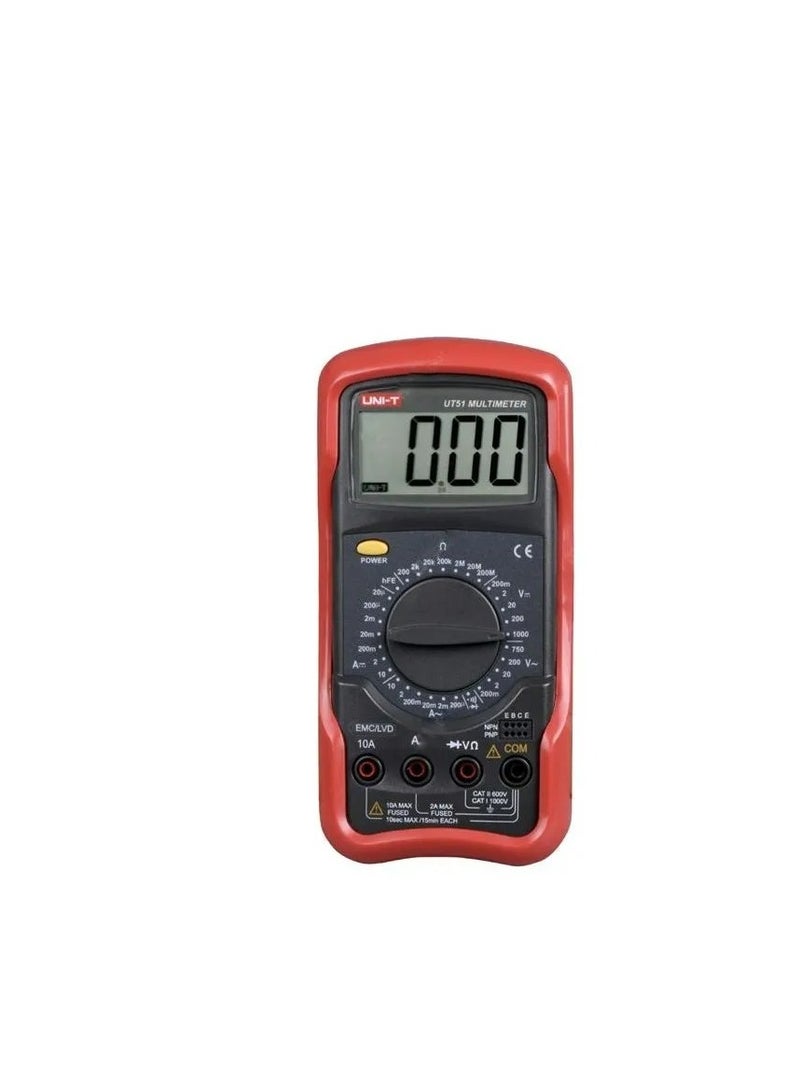 UNI-T UT51 Standard Digital Multimeter, High-Accuracy Tester for AC/DC Voltage, Current, Resistance, and Capacitance with Overload Protection