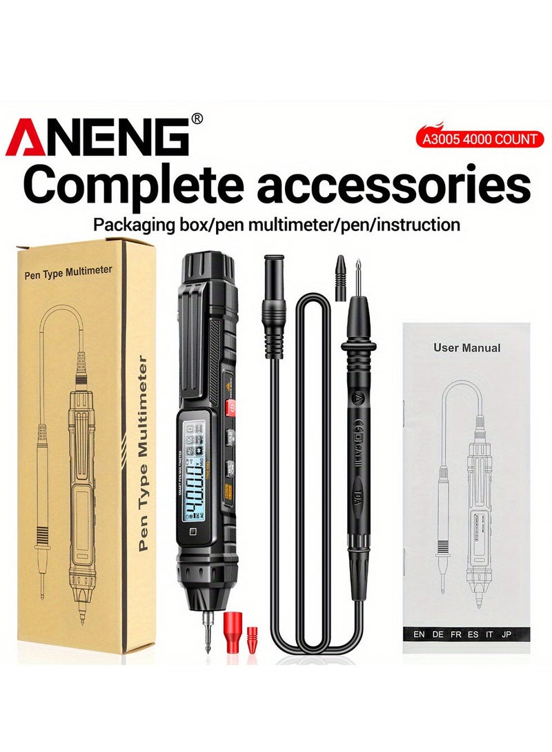 Aneng A3005 Digital Multimeter Pen, Battery-Powered, High Precision & Reliability, For Electricians - Measures Ac/Dc Voltage, Resistance, Continuity, With Lcd Display & Flashlight, Includes Manual