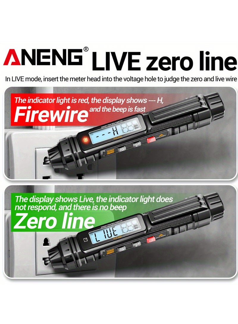 Aneng A3005 Digital Multimeter Pen, Battery-Powered, High Precision & Reliability, For Electricians - Measures Ac/Dc Voltage, Resistance, Continuity, With Lcd Display & Flashlight, Includes Manual