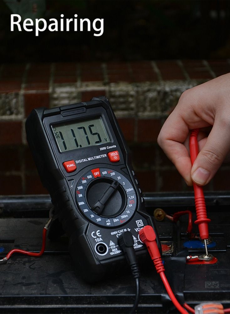 Digital Multimeter TRMS 2000 Counts Ohmmeter Manual-Ranging Fast Accurately Measures Voltage Current Resistance Diodes Battery