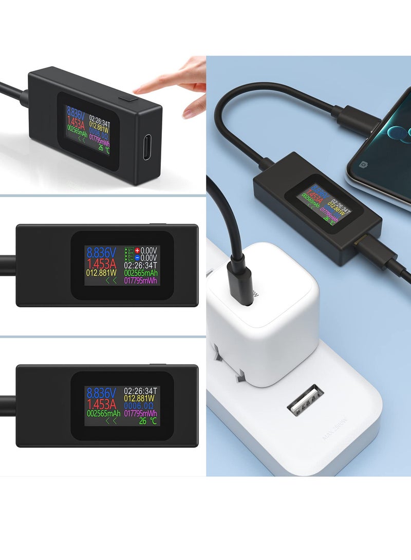 USB C Power Meter Testers, Type C Voltage and Current Tester Meter, USB C Voltage Current Voltmeter Amp Volt Ammeter Detector USB Cable Charger Indicator