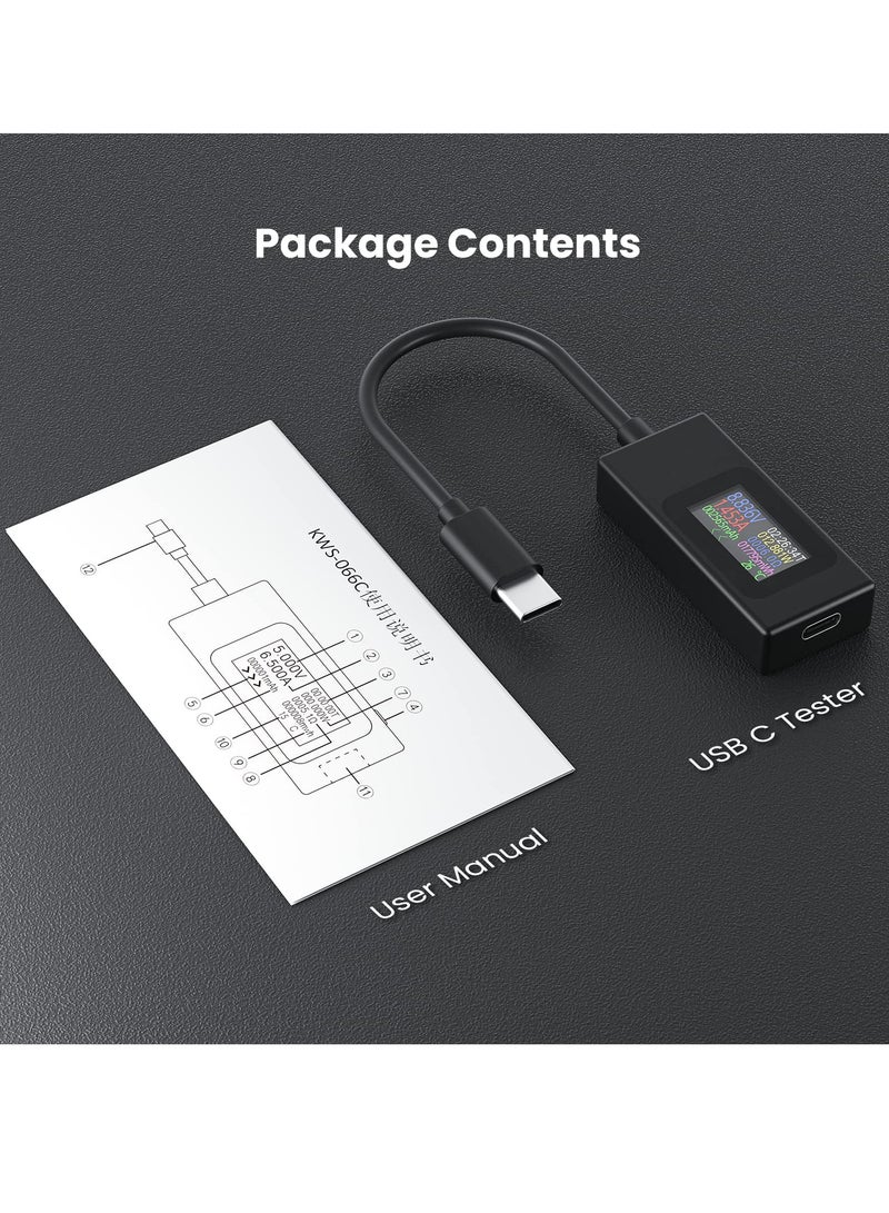 USB C Power Meter Testers, Type C Voltage and Current Tester Meter, USB C Voltage Current Voltmeter Amp Volt Ammeter Detector USB Cable Charger Indicator