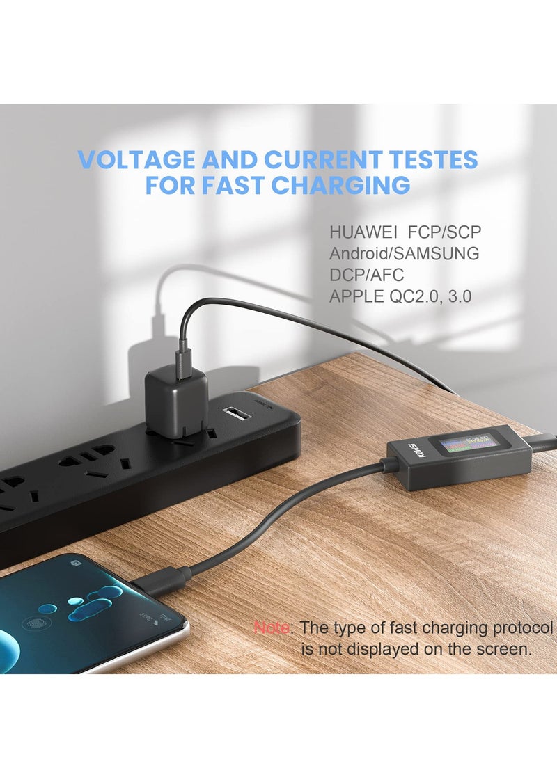 USB C Power Meter Testers, Type C Voltage and Current Tester Meter, USB C Voltage Current Voltmeter Amp Volt Ammeter Detector USB Cable Charger Indicator