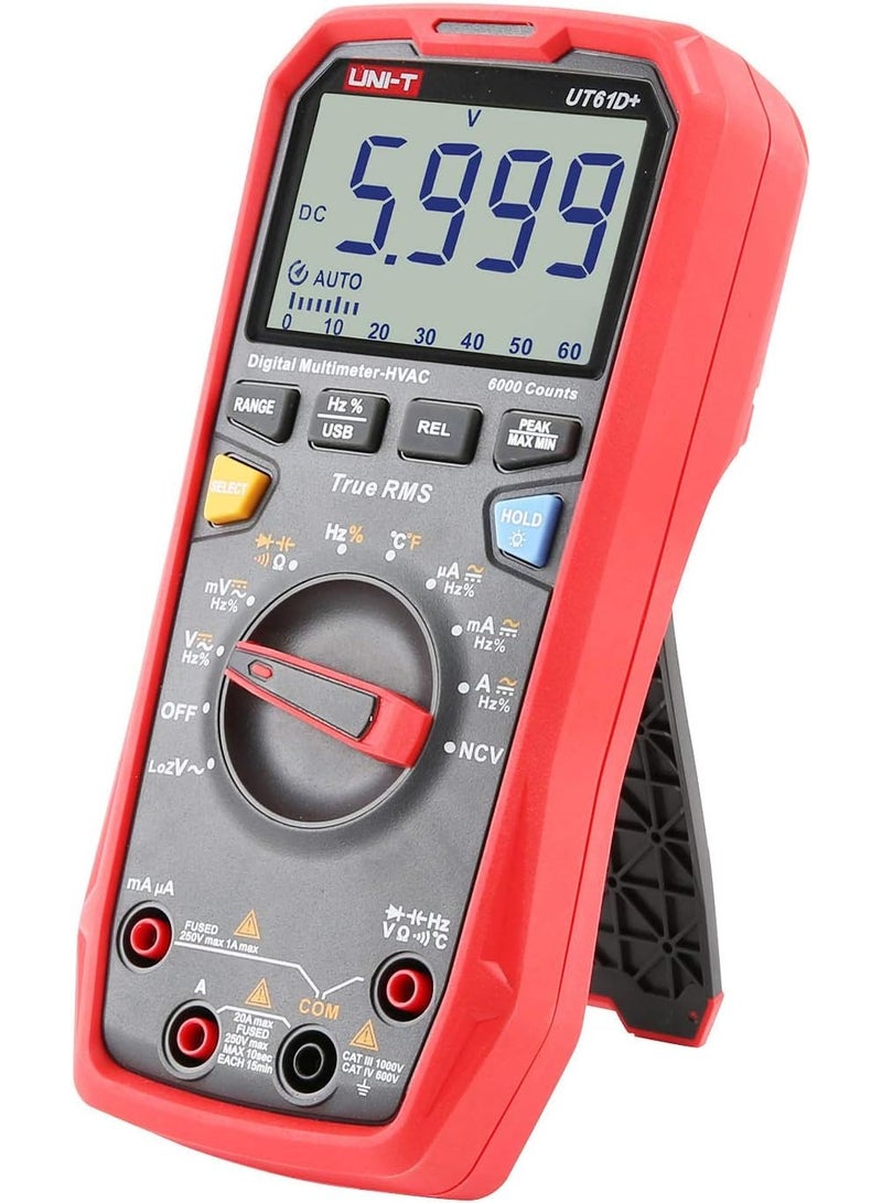 UT61D+ True RMS Digital Multimeter - Professional Grade Electrical Tester with AC/DC Voltage, Current, Resistance, Capacitance, Temperature Measurement, Backlit LCD Display