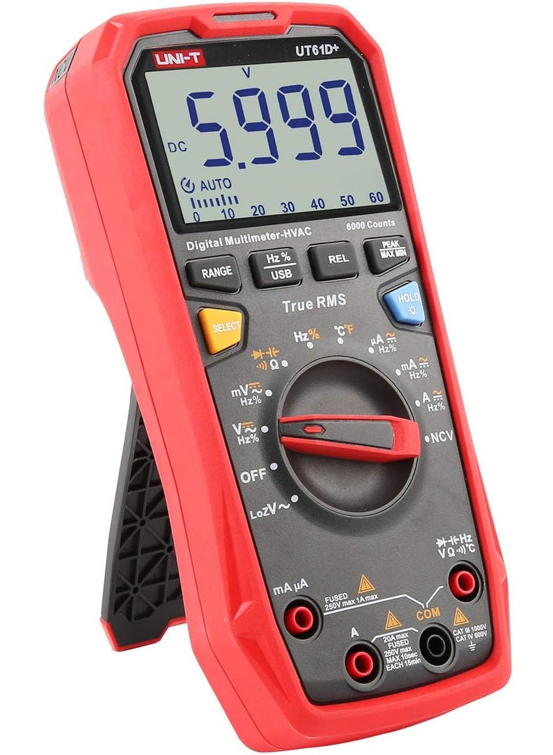 UT61D+ True RMS Digital Multimeter - Professional Grade Electrical Tester with AC/DC Voltage, Current, Resistance, Capacitance, Temperature Measurement, Backlit LCD Display