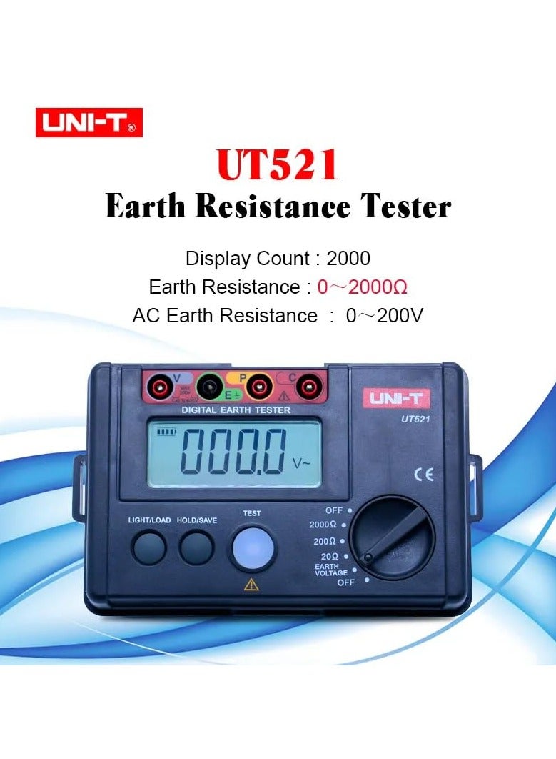 UT521 Digital Earth Tester, High-Precision Ground Resistance Meter with LCD Display