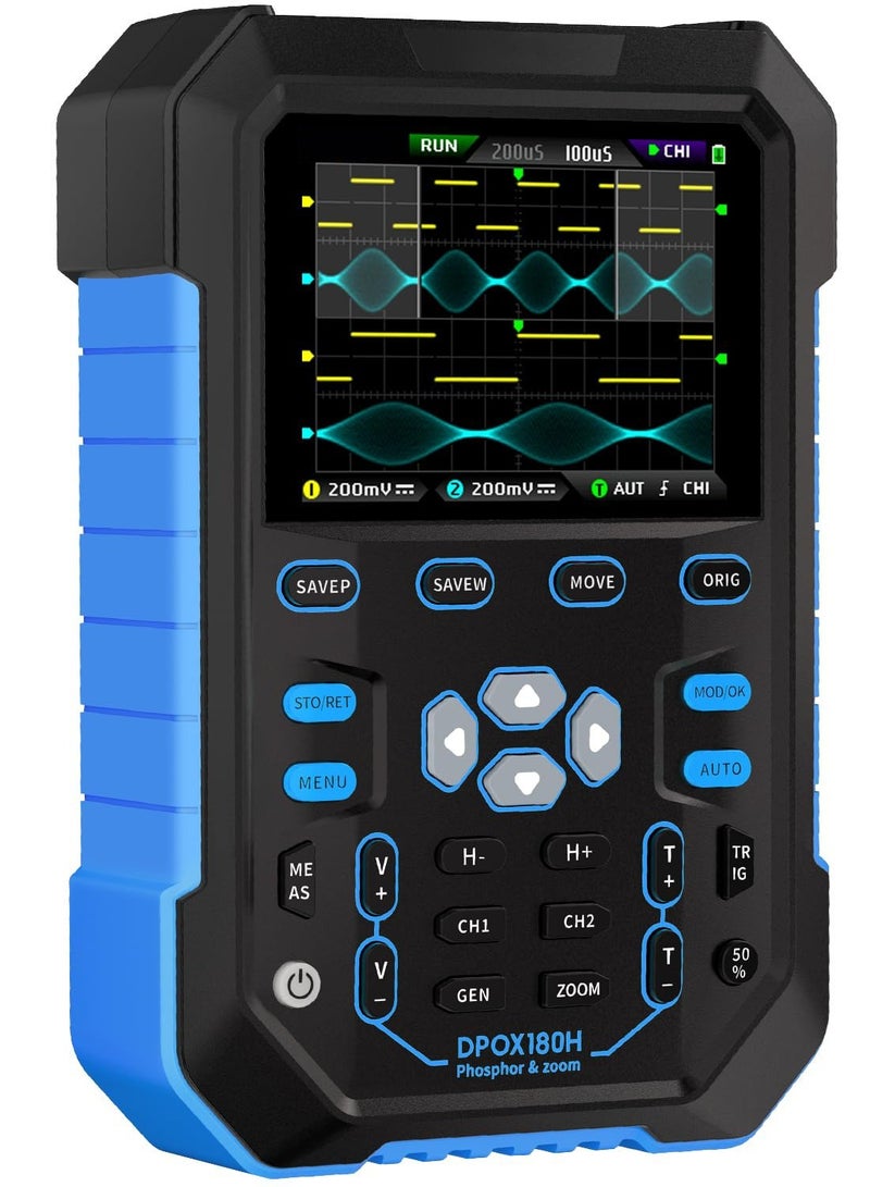 Digital Oscilloscope, DPOX180H 2 Channels Digital Phosphor Oscilloscope, 2 in 1 Handheld Oscilloscope, DDS Signal Generator, 180Mhz Bandwidth 500MSa/s Sampling Rate, for Automobile Maintenance