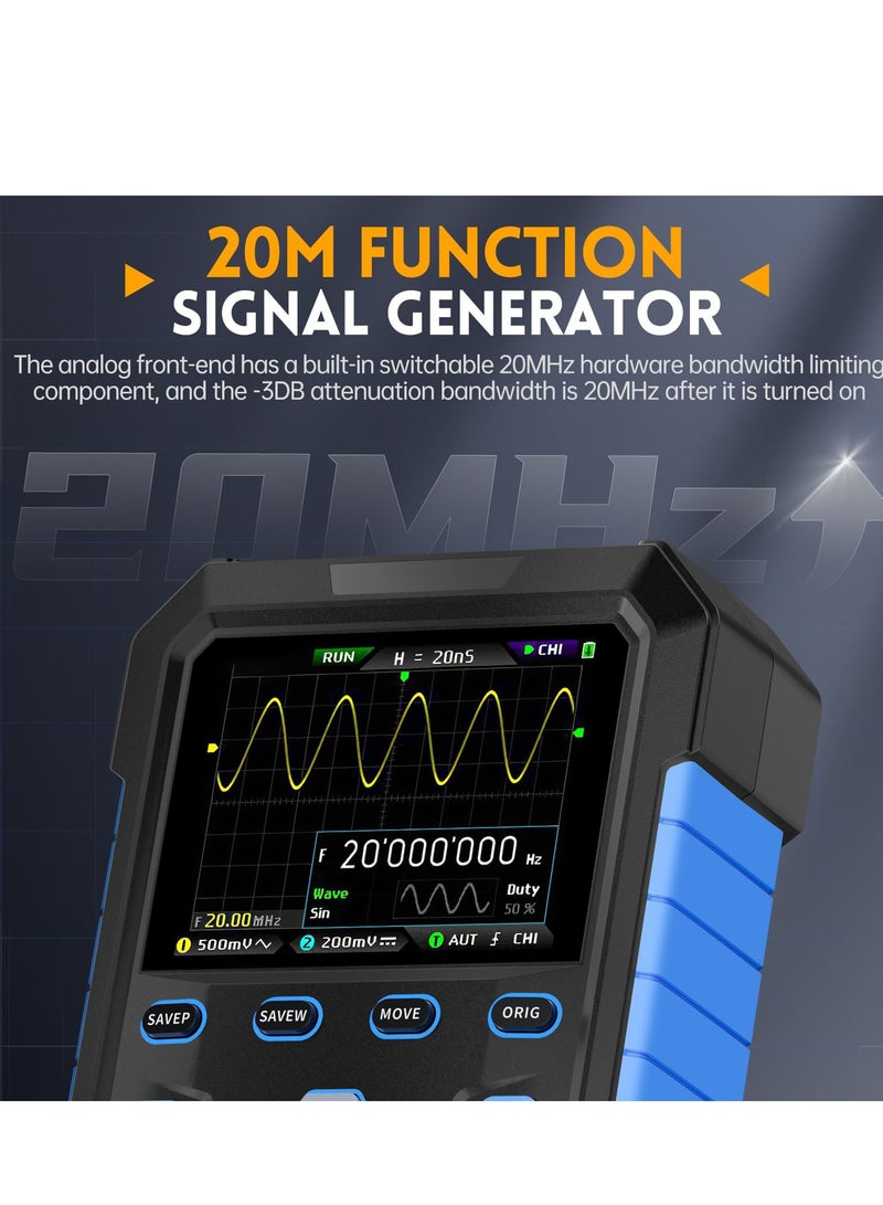 Digital Oscilloscope, DPOX180H 2 Channels Digital Phosphor Oscilloscope, 2 in 1 Handheld Oscilloscope, DDS Signal Generator, 180Mhz Bandwidth 500MSa/s Sampling Rate, for Automobile Maintenance