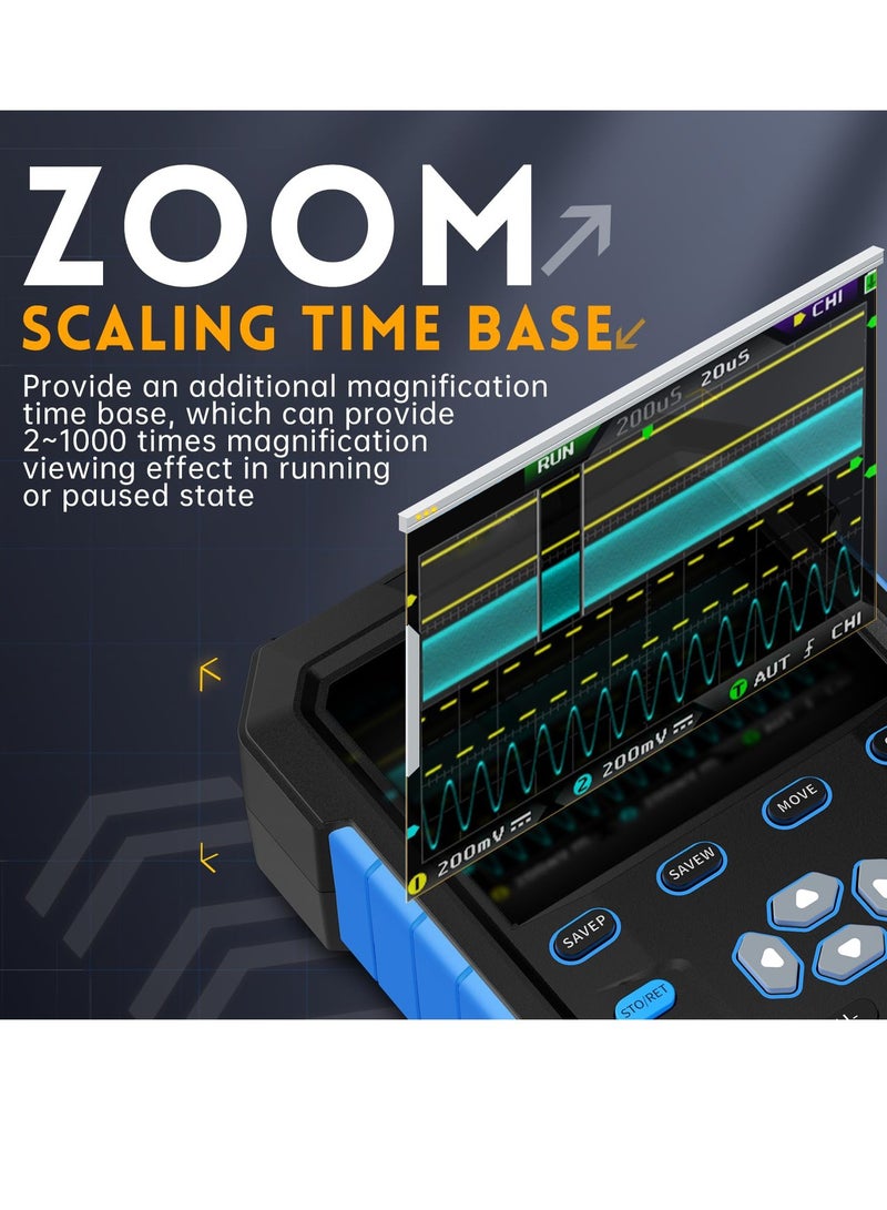 Digital Oscilloscope, DPOX180H 2 Channels Digital Phosphor Oscilloscope, 2 in 1 Handheld Oscilloscope, DDS Signal Generator, 180Mhz Bandwidth 500MSa/s Sampling Rate, for Automobile Maintenance