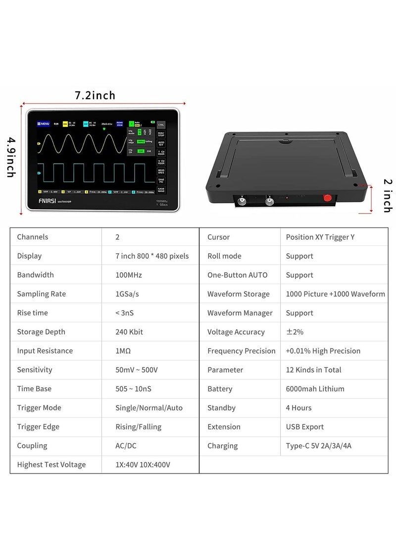 Handheld Tablet 1013D Oscilloscope - 2 Channels 100Mhz, 1GSa/s Sampling Rate, 7