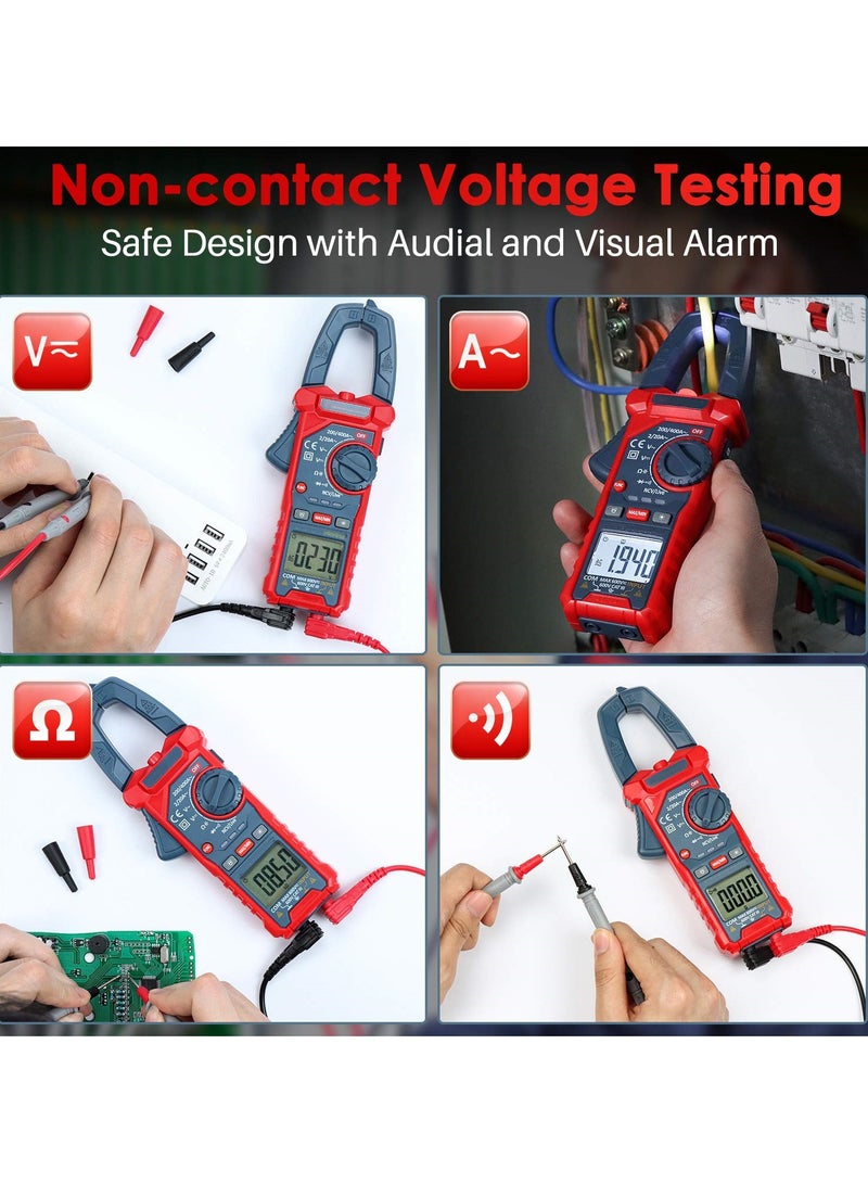 SYOSI Digital Clamp Meter, 2000 Counts Voltage Tester, Auto-ranging Clamp Meter for AC/DC Voltage, AC Current, Resistance, Capacitance, Continuity, Live Wire Test, Non-Contact Voltage Detection