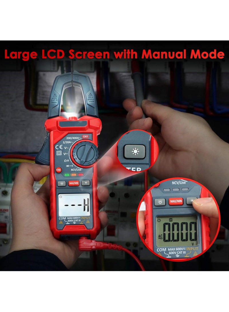 SYOSI Digital Clamp Meter, 2000 Counts Voltage Tester, Auto-ranging Clamp Meter for AC/DC Voltage, AC Current, Resistance, Capacitance, Continuity, Live Wire Test, Non-Contact Voltage Detection