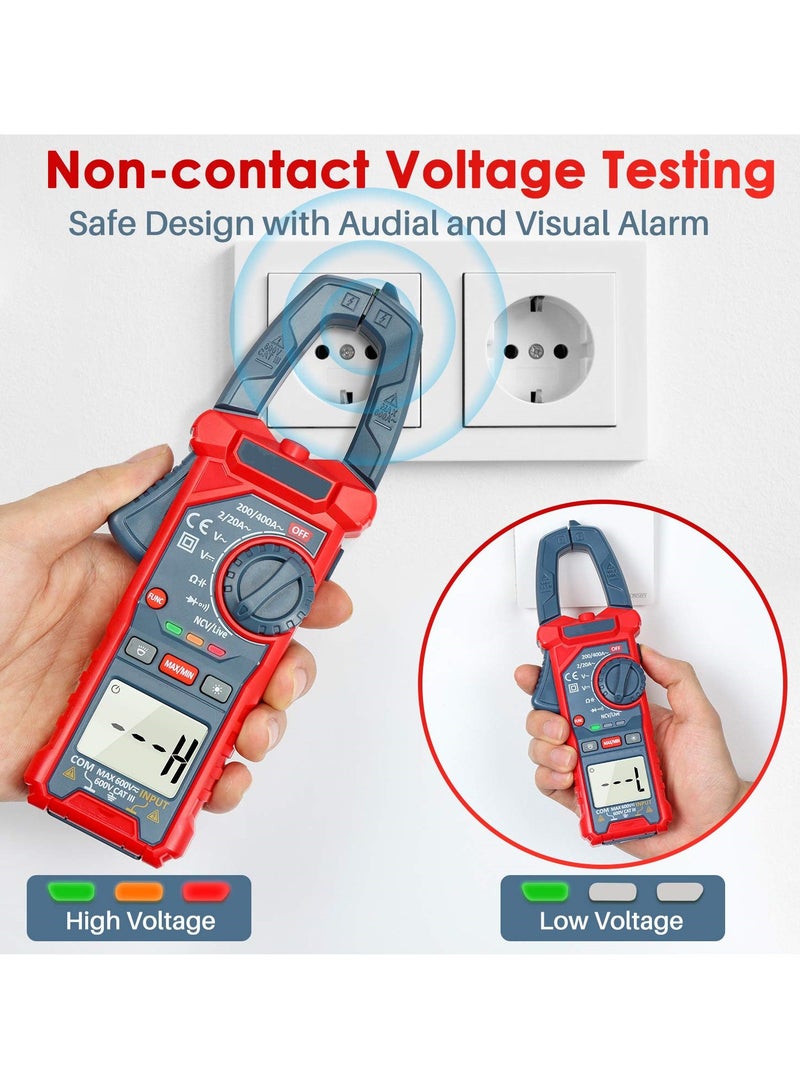 SYOSI Digital Clamp Meter, 2000 Counts Voltage Tester, Auto-ranging Clamp Meter for AC/DC Voltage, AC Current, Resistance, Capacitance, Continuity, Live Wire Test, Non-Contact Voltage Detection