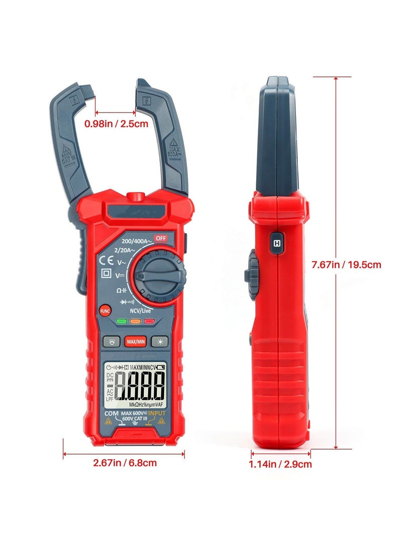 Digital Clamp Meter, 2000 Counts Voltage Tester, Auto-ranging Clamp Meter for AC/DC Voltage, AC Current, Resistance, Capacitance, Continuity, Live Wire Test, Non-Contact Voltage Detection