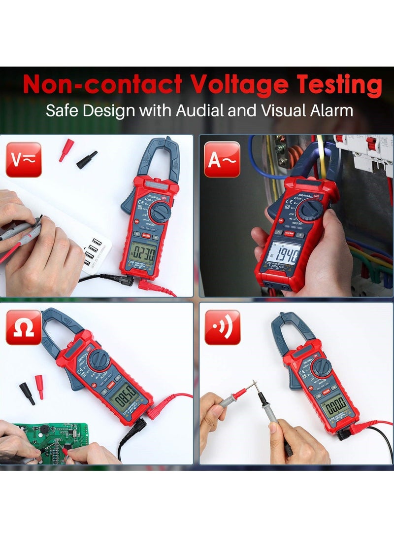 Digital Clamp Meter, 2000 Counts Voltage Tester, Auto-ranging Clamp Meter for AC/DC Voltage, AC Current, Resistance, Capacitance, Continuity, Live Wire Test, Non-Contact Voltage Detection