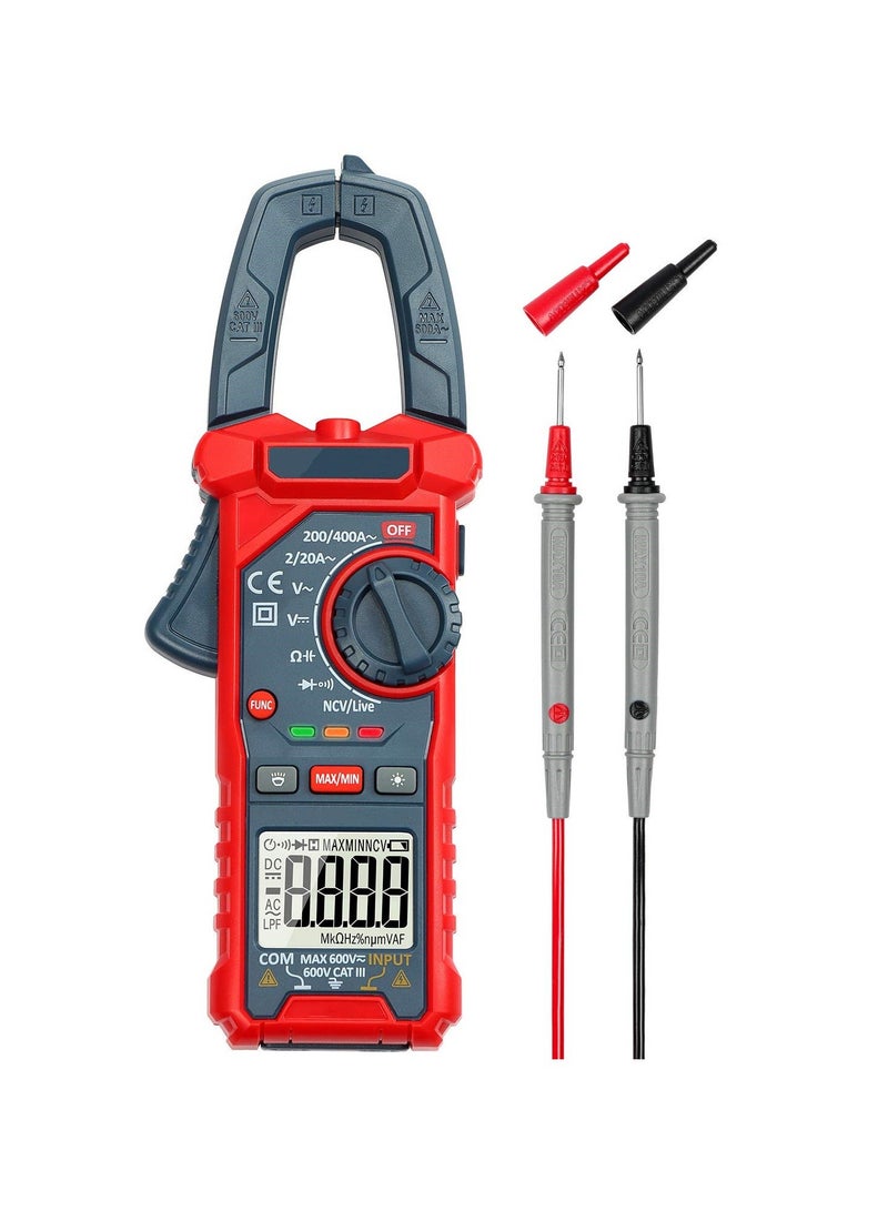 Digital Clamp Meter, 2000 Counts Voltage Tester, Auto-ranging Clamp Meter for AC/DC Voltage, AC Current, Resistance, Capacitance, Continuity, Live Wire Test, Non-Contact Voltage Detection