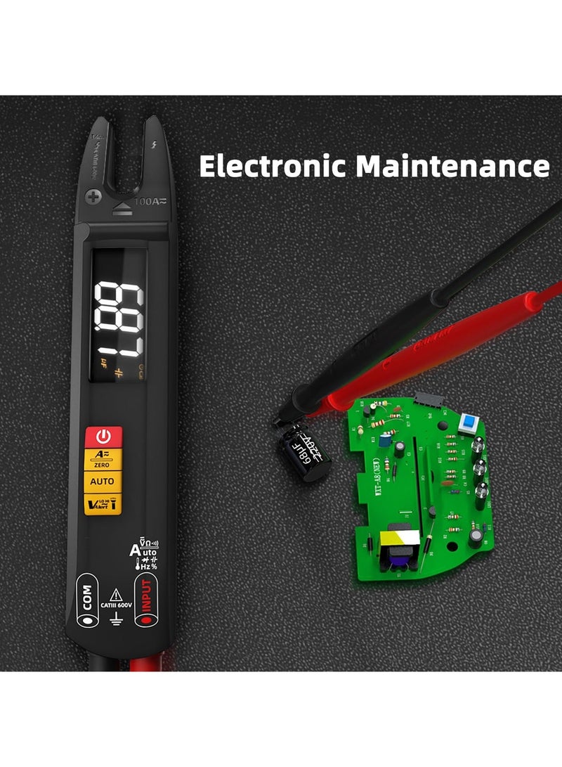 Digital Clamp Meter AC DC Amp Meter Clamp Multimeter, Rechargeable with Smart Mode, Measures Capacitance Diode Duty Cycle Amp Resistance Hz Continuity V-Alert Live Check Environment Temperature