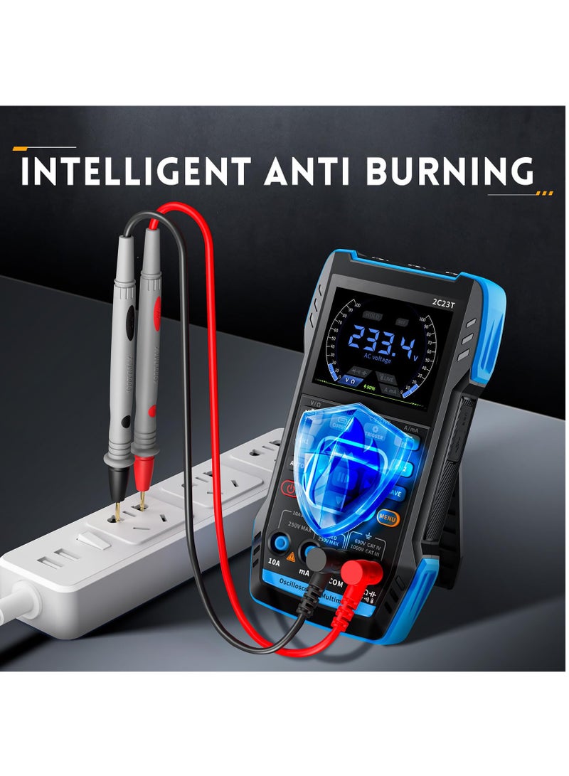 2C23T 3-in-1 Handheld Oscilloscope, Multimeter & DDS Generator - 2 Channels, 10MHz Bandwidth, 50MSa/s Sampling Rate, 10000 Counts, Voltage, Current, Capacitor, Resistor & Diode Testing.