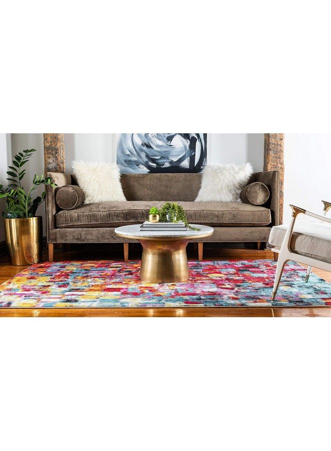 Lyon Collection Bright Modern Abstract Area Rug 3 Ft 3 In X 5 Ft 3 In Multi Blue