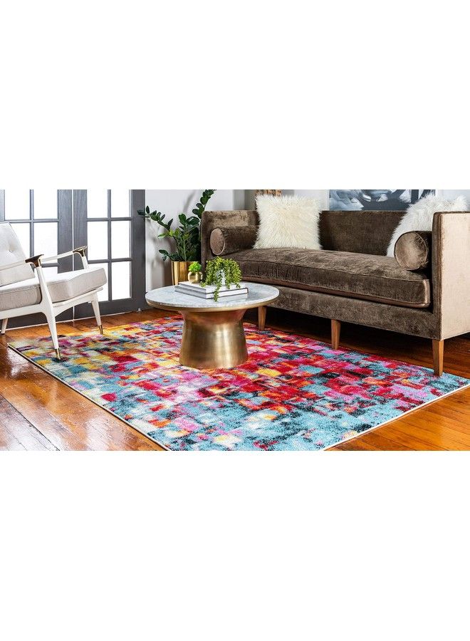 Lyon Collection Bright Modern Abstract Area Rug 3 Ft 3 In X 5 Ft 3 In Multi Blue